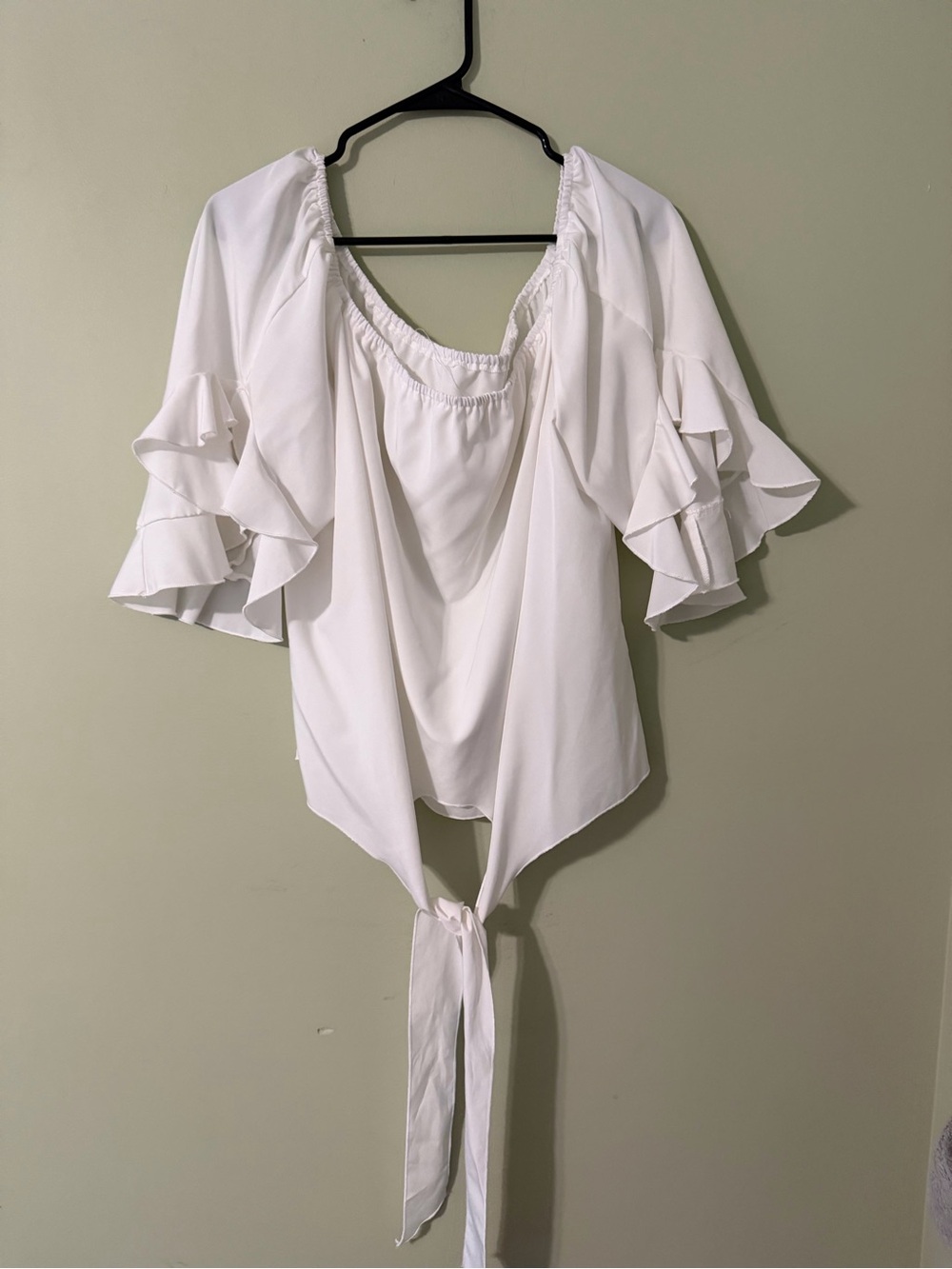 SHEIN White Ruffle Sleeve Tie-Front Top